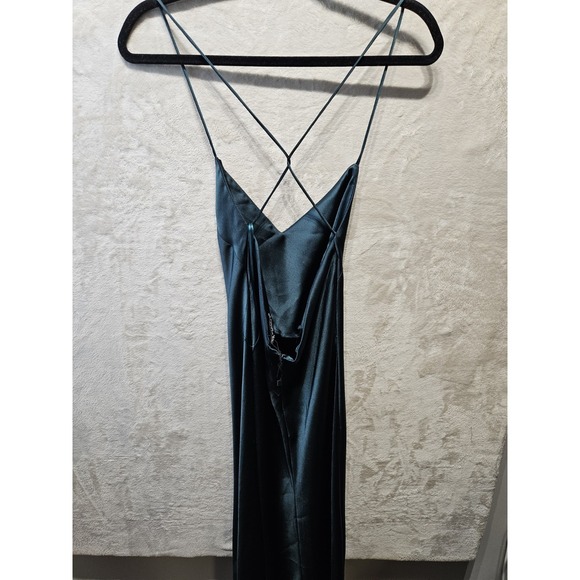 Zara Satin Slip Dress Teal Green XS Criss Cross Back Spaghetti Strap Long - Picture 6 of 13